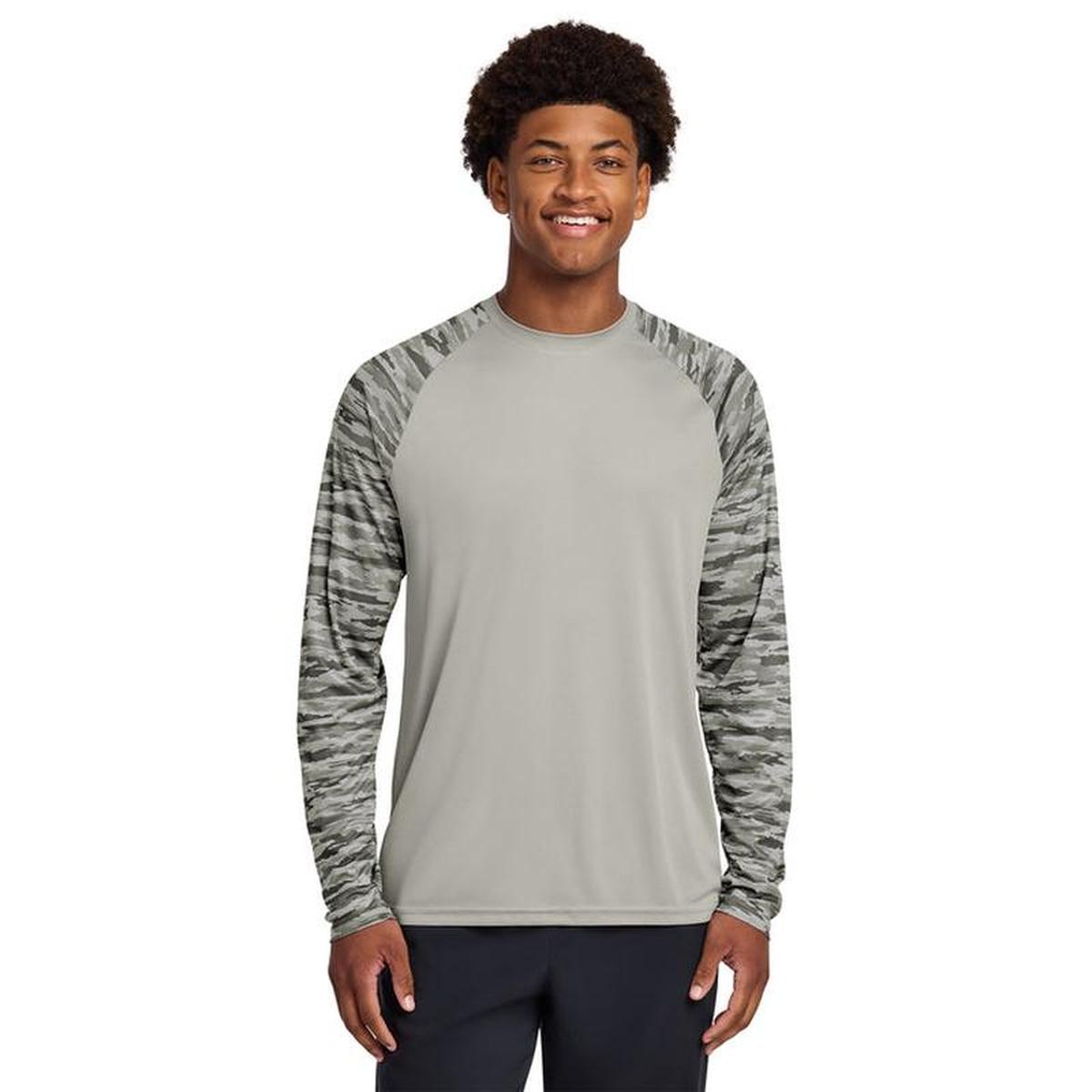 KCC Sport-Tek® Drift Camo Colorblock Long Sleeve Tee - Silver
