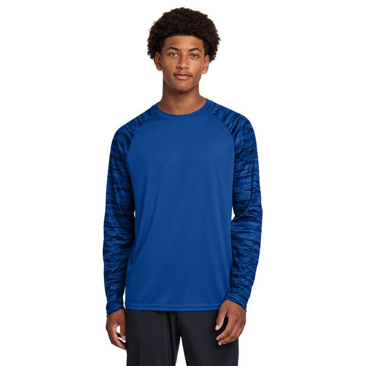 KCC Sport-Tek® Drift Camo Colorblock Long Sleeve Tee - True Royal