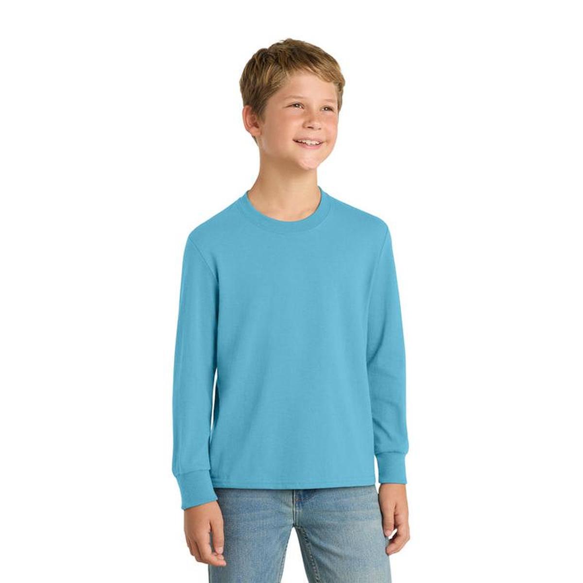 KCC QUILT Port & Co™ Youth Long Sleeve Core Cotton Tee - Aquatic Blue