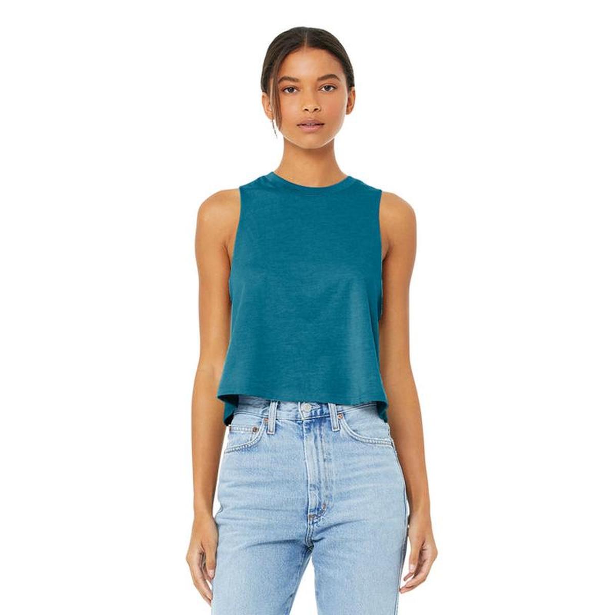 KCC QUILT BELLA+CANVAS® Women’s Racerback Cropped Tank - Heather Deep Teal