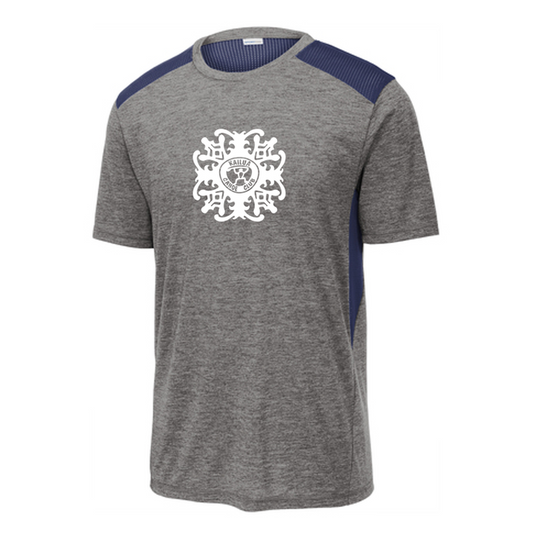 KCC QUILT Sport-Tek ® PosiCharge ® Tri-Blend Wicking Draft Tee - True Navy/Dark Grey Heather